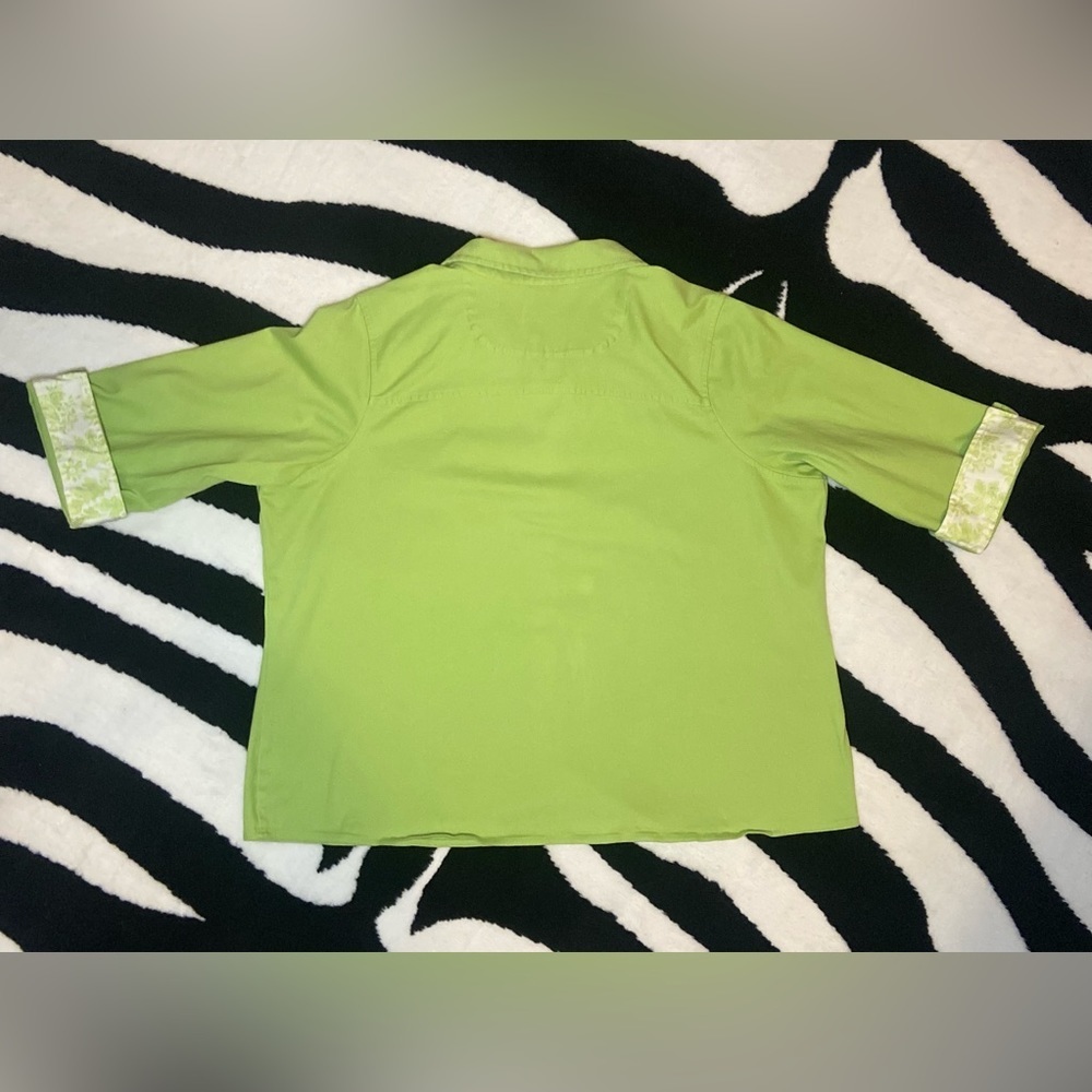 Denim & Co. Green Button Shacket Down Floral Accent Cottagecore 3/4 Sleeve‎ BB52 - Picture 4 of 8